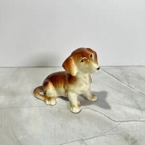 Vintage Porcelain Dachshund Dog Figurine Made in Japan Brown and Cream Miniature